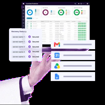 Illustration of Google Workspace services and recovery status in a backup dashboard