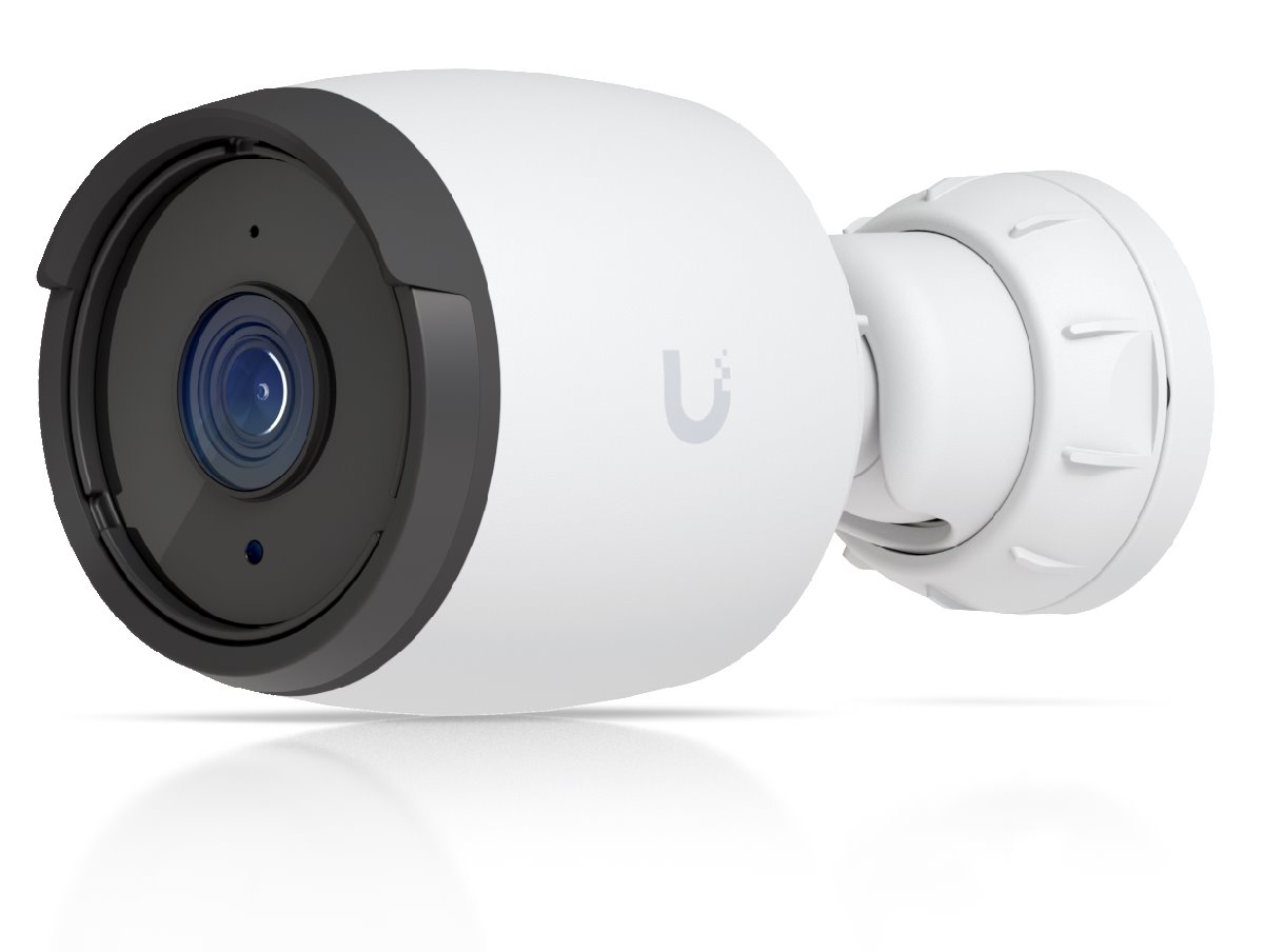 White UniFi G6 Bullet security camera with black lens housing